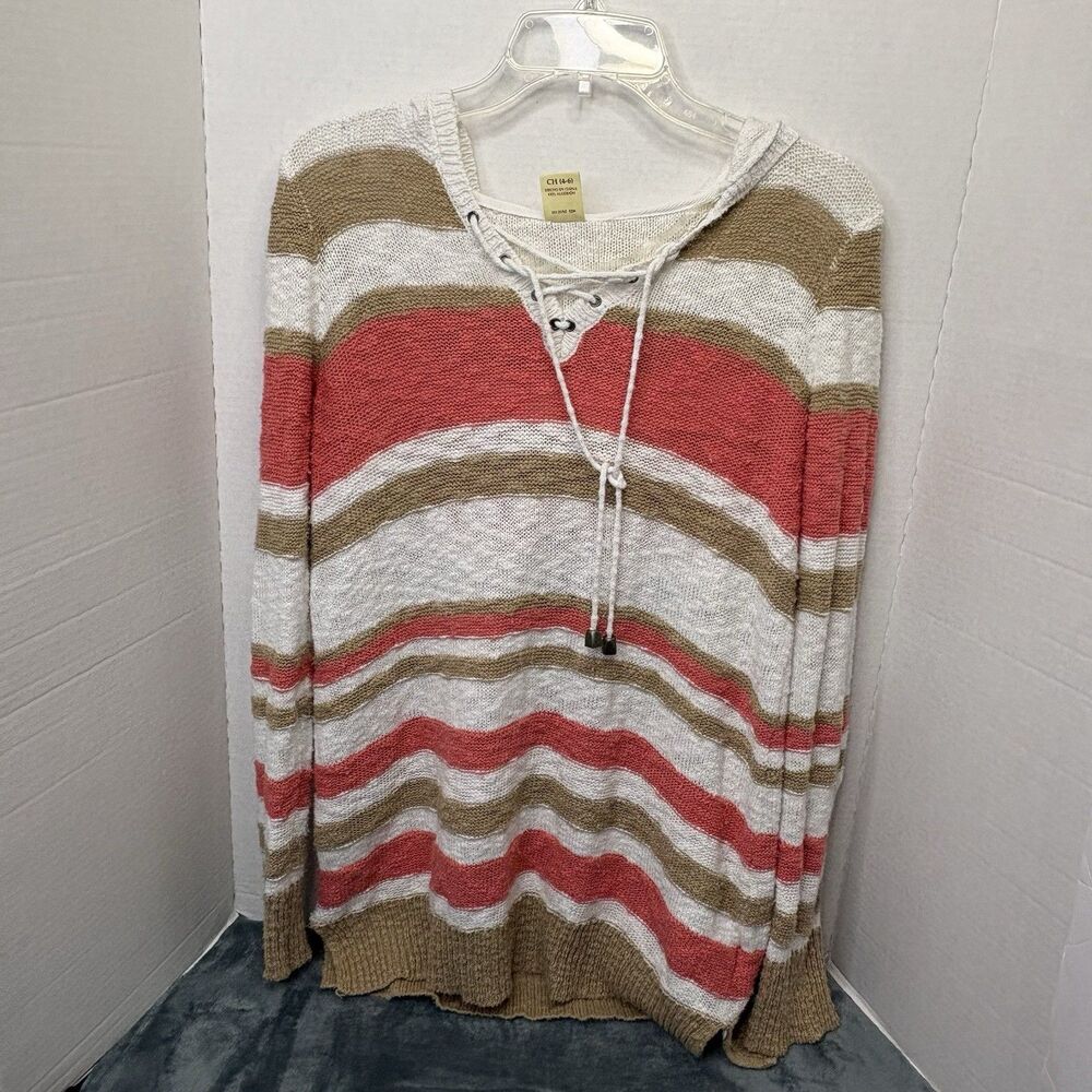 Faded Glory Hoodie Women's S(4-6) Knit Pullover Long Sleeve Coral/Tan/White